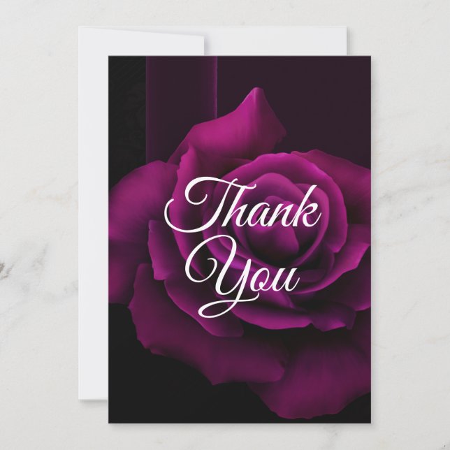 Gothic Purple-Red Rose Flower Party Thank You Card (Front)