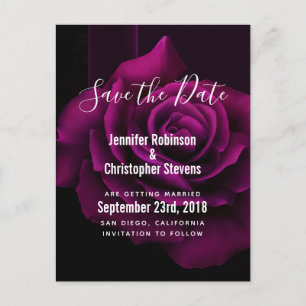 Gothic Purple-Red Rose Flower Save the Date Postcard