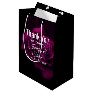 Gothic Purple-Red Rose Flower Thank You Medium Gift Bag