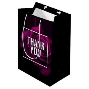 Gothic Purple-Red Rose Flower Thank You Medium Gift Bag