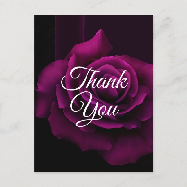 Gothic Purple-Red Rose Flower Thank You Postcard (Front)