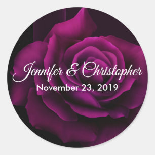 Gothic Purple-Red Rose Flower Wedding Classic Round Sticker