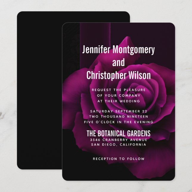 Gothic Purple-Red Rose Flower Wedding Invitation (Front/Back)