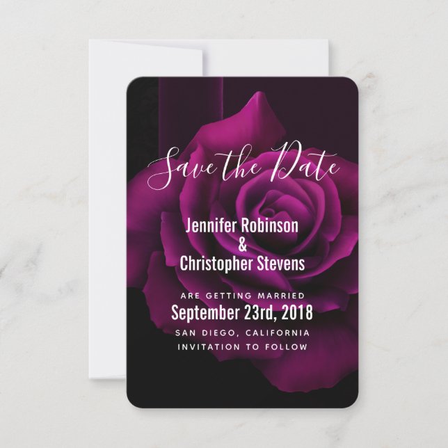 Gothic Purple-Red Rose Flower Wedding Save The Date (Front)