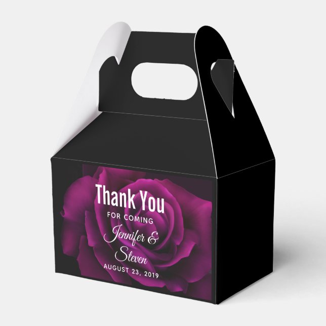 Gothic Purple-Red Rose Flower Wedding Thank You Favour Box (Front Side)