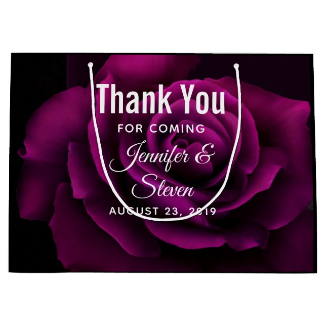 Gothic Purple-Red Rose Flower Wedding Thank You Large Gift Bag (Front)
