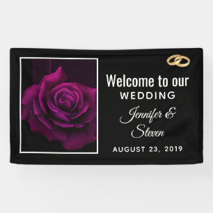 Gothic Purple-Red Rose Flower Wedding Welcome Banner