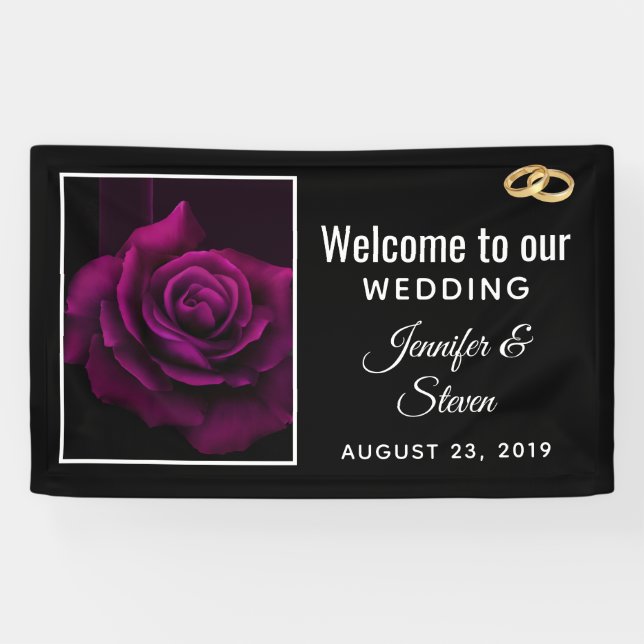 Gothic Purple-Red Rose Flower Wedding Welcome Banner (Horizontal)