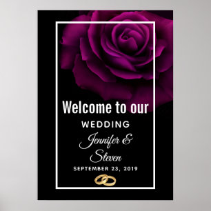 Gothic Purple-Red Rose Flower Wedding Welcome Poster