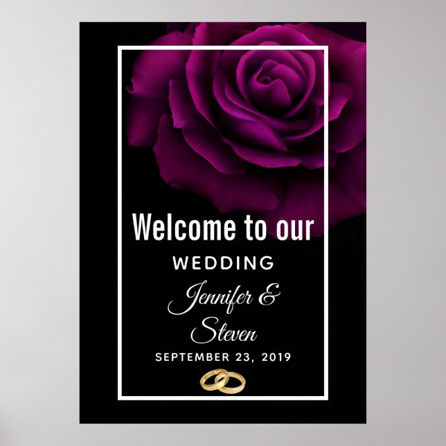 Gothic Purple-Red Rose Flower Wedding Welcome Poster (Front)