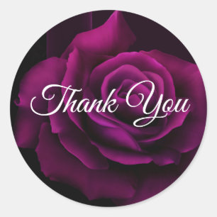 Gothic Purple-Red Rose Thank You Classic Round Sticker