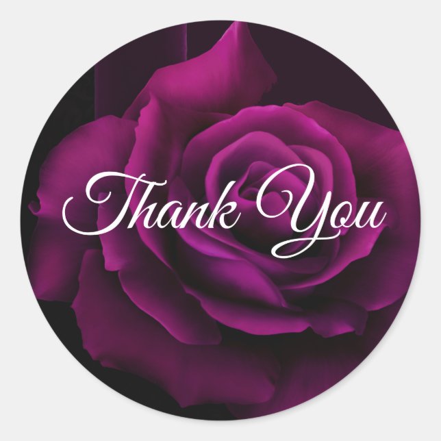 Gothic Purple-Red Rose Thank You Classic Round Sticker (Front)