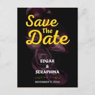 Gothic Purple Rose Black and Gold Save the Date Postcard