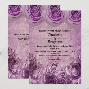 Gothic Purple Rose Wedding Invitation