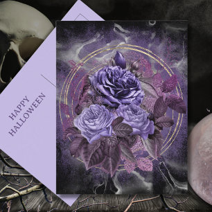 Gothic Purple Roses Happy Halloween Postcard