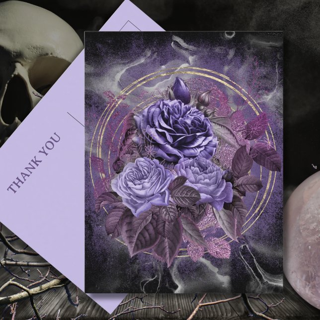 Gothic Purple Roses Thank You Postcard (Creator Uploaded)