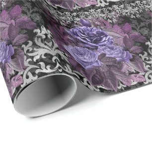 Gothic Purple Roses Wrapping Paper