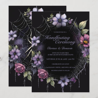 Gothic Purple Spider Floral Web Handfasting Invitation