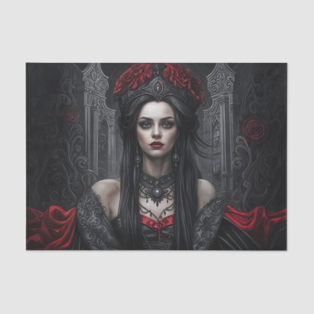 Gothic Queen Portrait Decoupage | Dark Vampire Tissue Paper (Front)