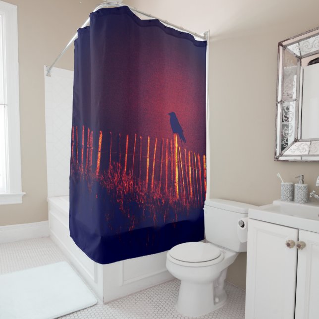 Gothic, Quoth The Raven Under Midnight Sky Shower Curtain (In Situ)