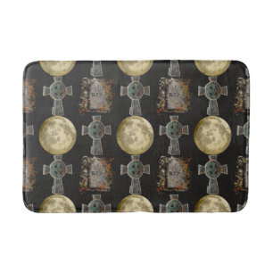 Gothic R.I.P. Headstone Celtic Cross Full Moon Art Bath Mat