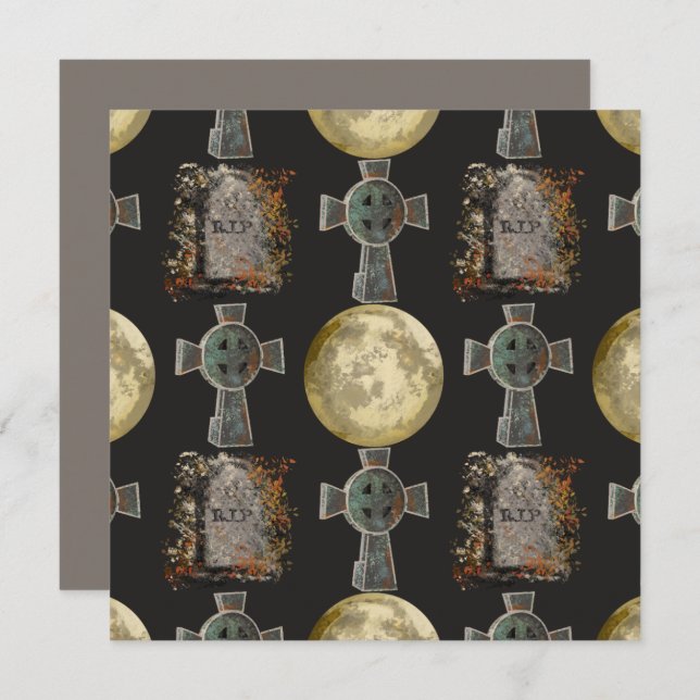 Gothic R.I.P. Headstone Celtic Cross Full Moon Art Card (Front/Back)