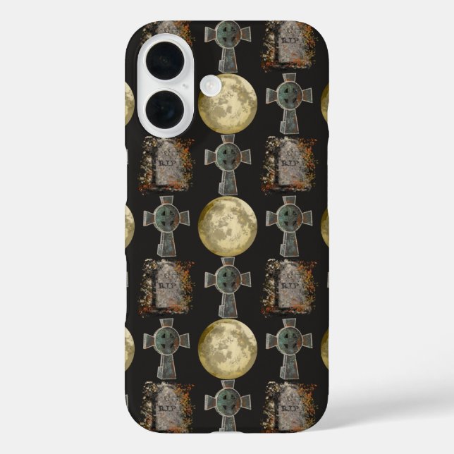Gothic R.I.P. Headstone Celtic Cross Full Moon Art Case-Mate iPhone Case (Back)