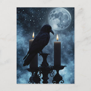 Gothic Raven and Candles Halloween Holiday Postcard