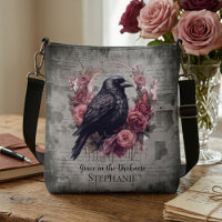 Gothic Raven and Pink Roses Dark Academia