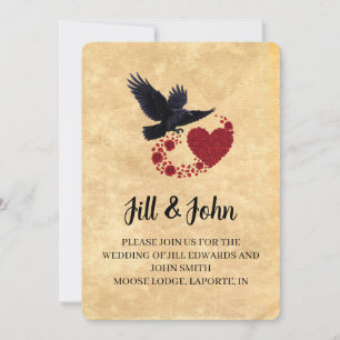 Gothic Raven and Rose Heart Wedding Announcement