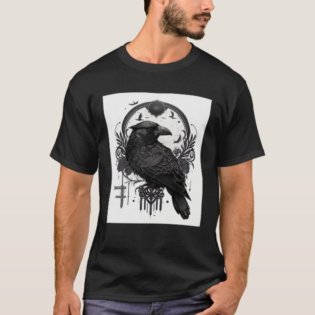 Gothic Raven Bird with Wiccan and Occult Symbols G T-Shirt (Front)