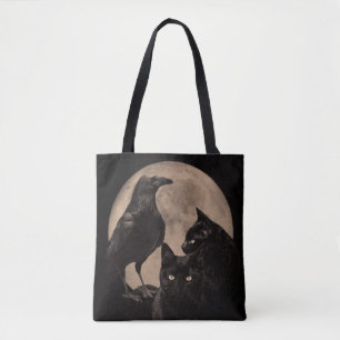 Gothic Raven, Black Cats and Moon Tote Bag