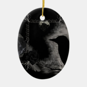 Gothic Raven Black Roses Ornament