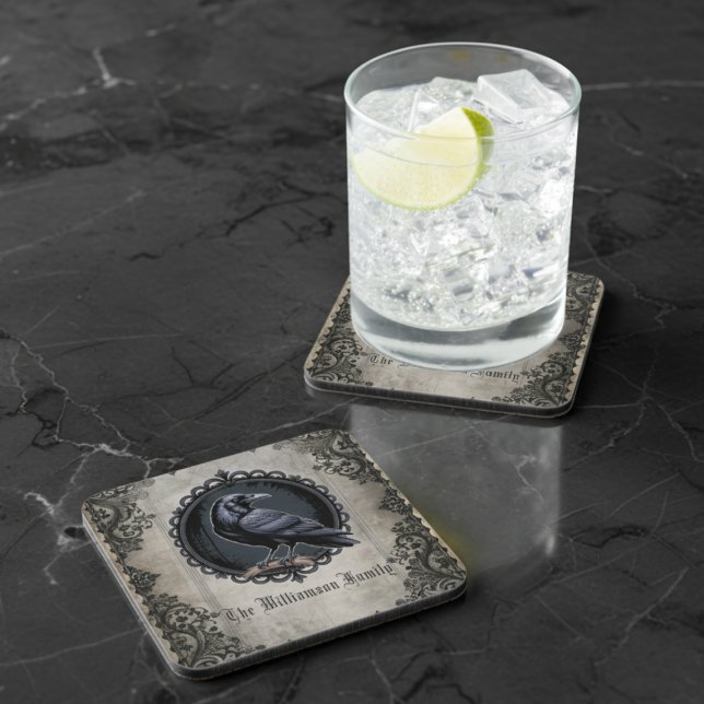 Gothic Raven Black Vintage Coaster (Gothic raven drink coaster)