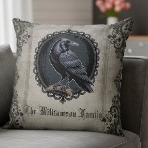 Gothic Raven Black Vintage Cushion