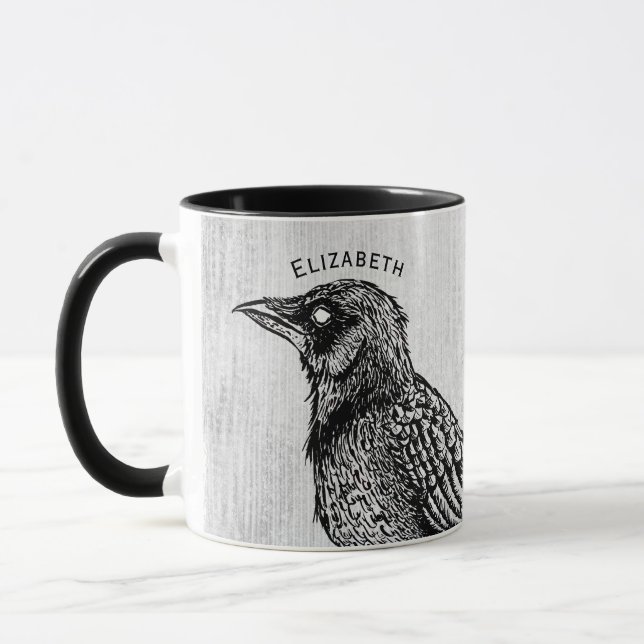 Gothic Raven Black White Horror Ink Do Not Enter Mug (Left)