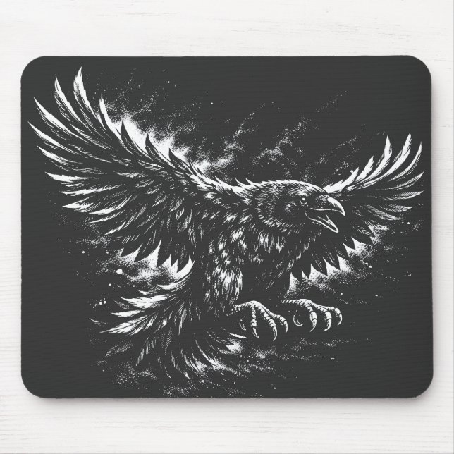 Gothic Raven – by BurnsInHell Mouse Mat (Front)