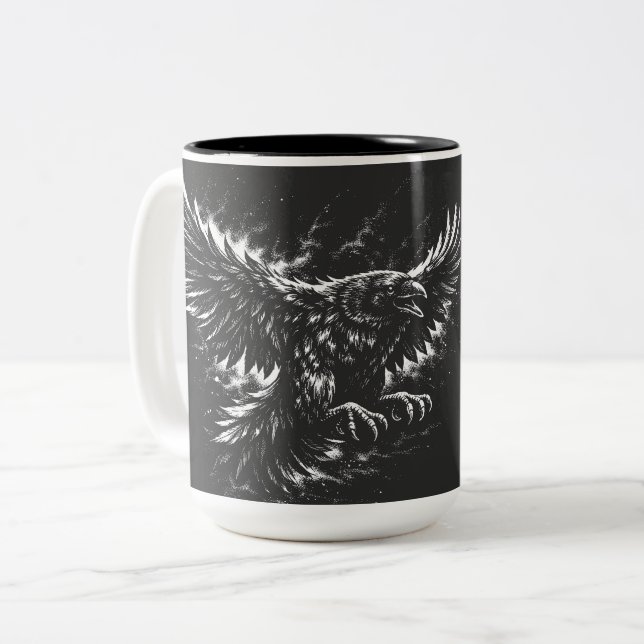 Gothic Raven – by BurnsInHell Two-Tone Coffee Mug (Front Left)
