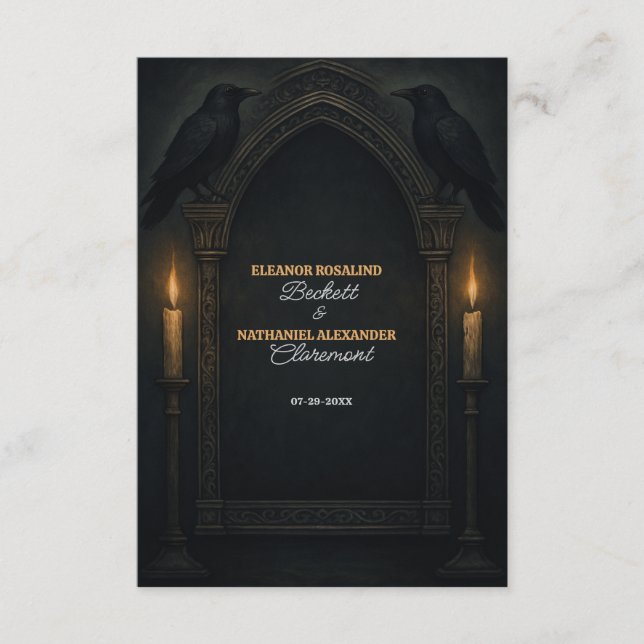 Gothic Raven Candlelight Arch Wedding Enclosure Card (Front)