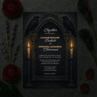 Gothic Raven Candlelight Arch Wedding Invitation