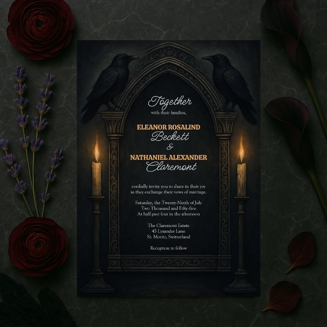 Gothic Raven Candlelight Arch Wedding Invitation (Creator Uploaded)