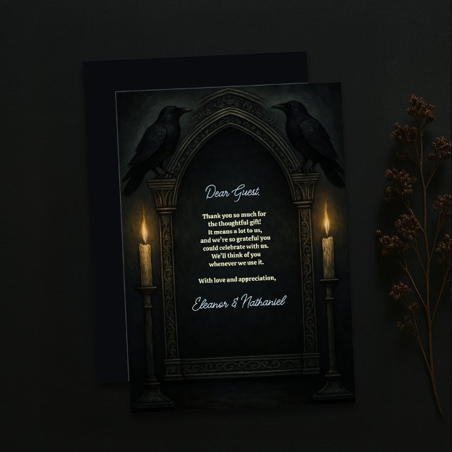 Gothic Raven Candlelight Arch Wedding Thank You Card (Creator Uploaded)