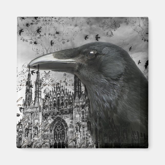 Gothic Raven Collage Magnet (Front)
