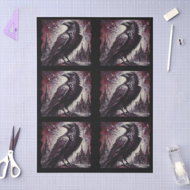 Gothic Raven Crow Bird Black Grey Decoupage Tissue Paper (Craft)