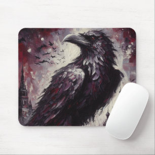 Gothic Raven Crow Bird Painting Black Grey Mouse Mat