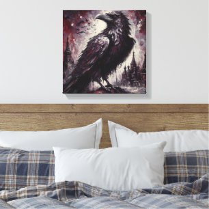 Gothic Raven Crow Bird Painting Black Red Art Canvas Print