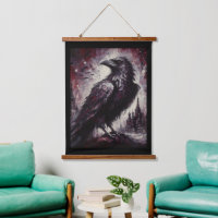 Gothic Raven Crow Bird Painting Black Red Art