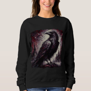 Gothic Raven Crow Bird Painting Black Red Art Sweatshirt