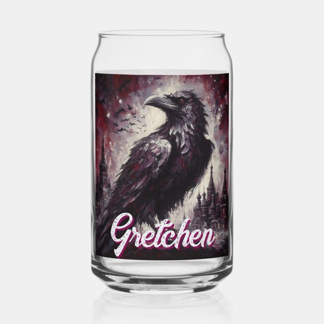 Gothic Raven Crow Bird Painting Personalised Can Glass (Front)