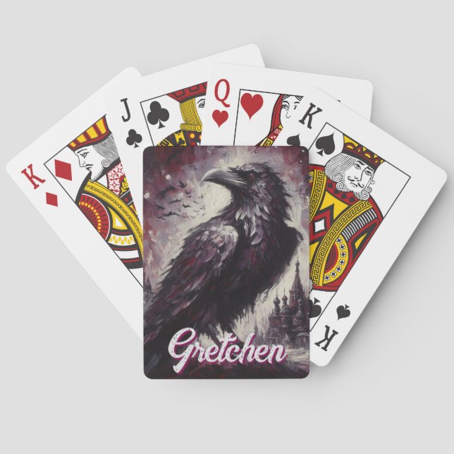 Gothic Raven Crow Bird Painting Personalised Playing Cards (Back)